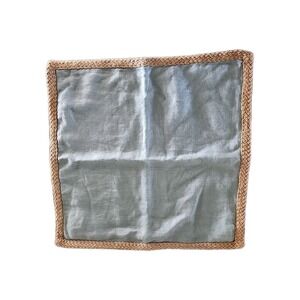 ONE/POTTERY BARN Aqua/ Seafoam Green Linen Pillow Cover 20"x20" Zipper Rope Trim